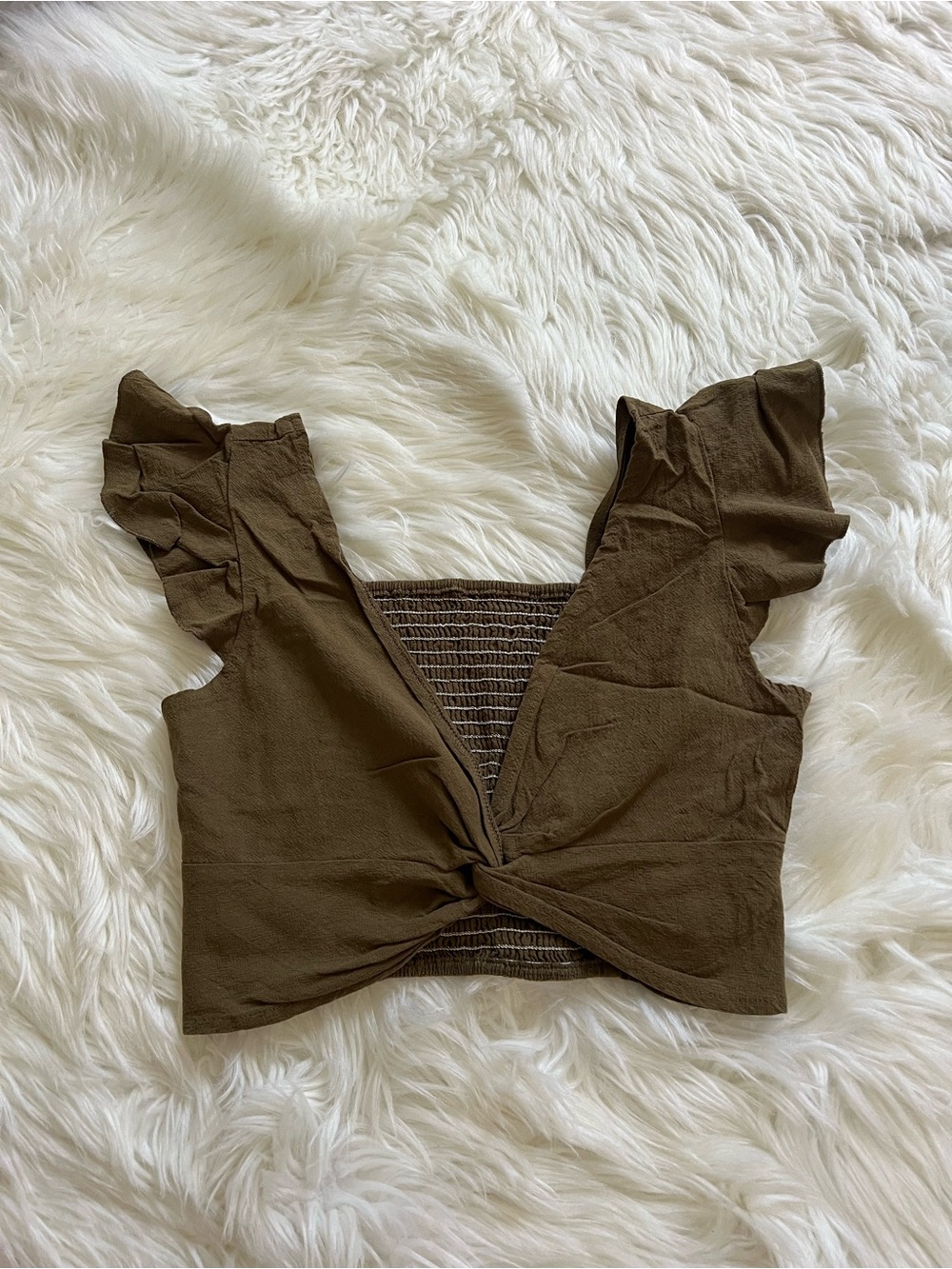 Women’s Ruffle Sleeve Knot Front Top in Green